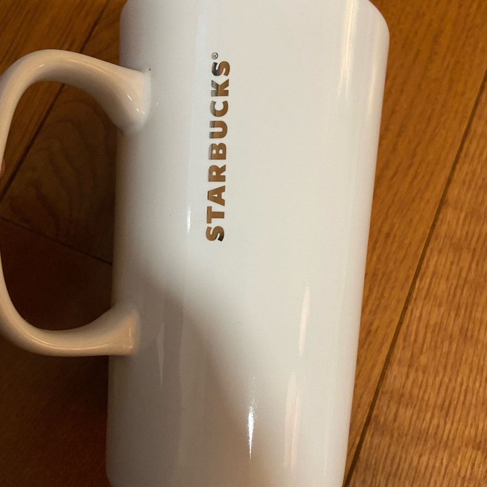 Starbucks Green and White Mug with Artistic Cat Design